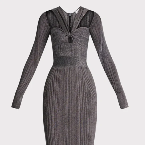 HERVE LEGER VARIEGATED RIB DRAPED METALLIC GOWN - Picture 3 of 7